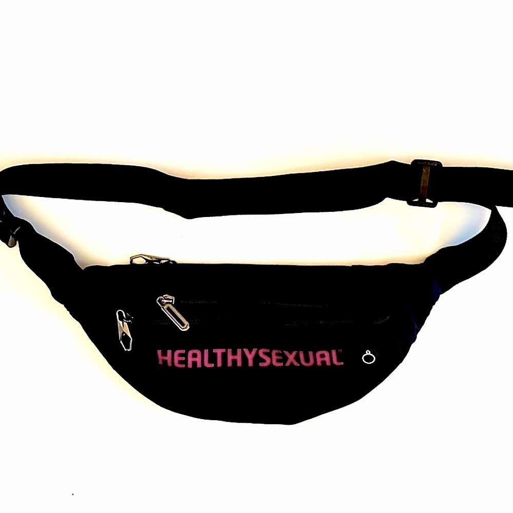 Unisex HEALTHYSEXUAL nylon fanny waist pack black with hot pink lettering